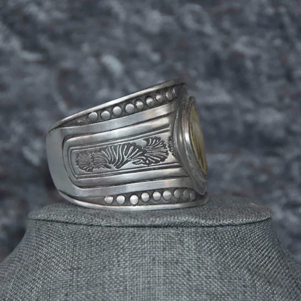 Hand Crafted Pewter Cuff Bracelet - Scribed Horse Heads Focal - Picture 5 of 7